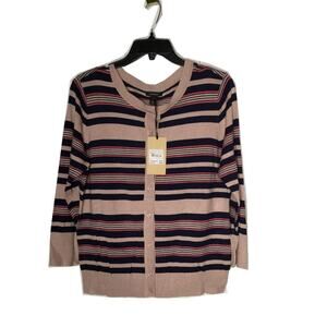 Halogen Front Button Cardigan Sweater Long Sleeve Scoop Neck Multi-Color Large